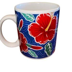 Red Hibiscus Ceramic Coffee Mug ABC Stores Hawaii Design 3" Tall X 2.75" Diamete